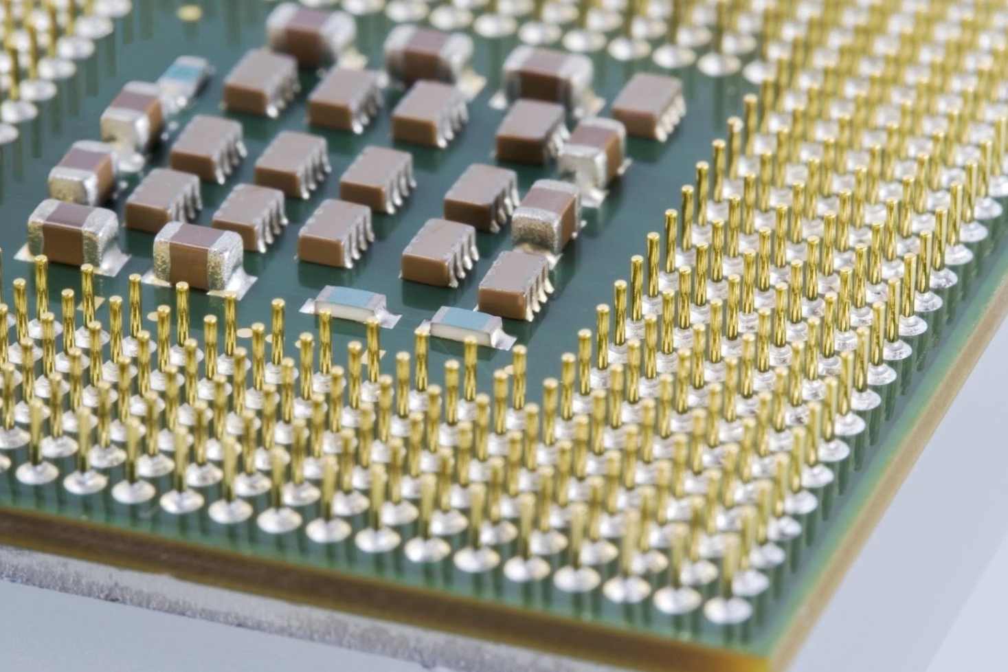 Close-up of computer CPU containing gold