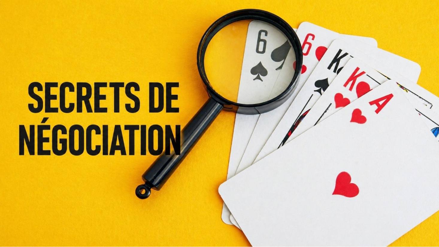 Illustration du concept de négociation montrant des cartes à jouer et une loupe.